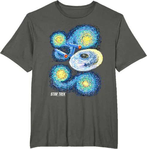 Vista 6 de Star Trek Camiseta de pintura de noche estrellada de la serie original, Negro, S