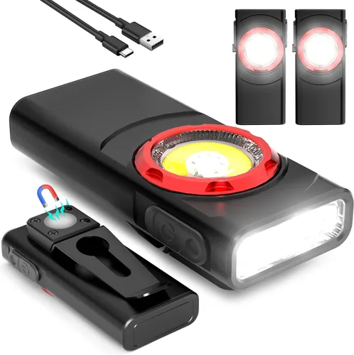 Vista 10 de Linterna EDC recargable Hopedone, linterna LED mini de 700 lúmenes con 8 modos, fuentes de luz duales, linterna magnética con clip, impermeable