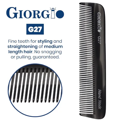 Vista 4 de Giorgio G27 - Peine de bolsillo para dientes finos, hecho a mano, alisador de pelo para el cuidado diario del cabello, bigote y barba para hombres