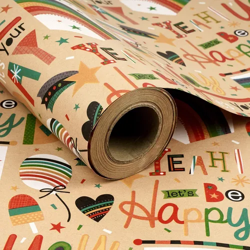 Vista 10 de RUSPEPA Rollo de papel de regalo Kraft - Patrón de globo - 24 pulgadas x 100 pies