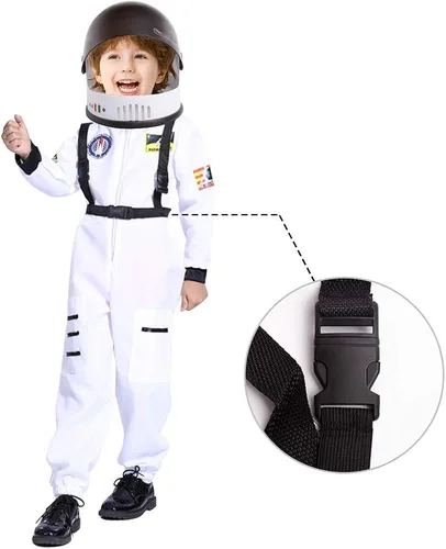 Vista 4 de eccbox Disfraz de astronauta para niños, traje espacial para juegos de rol, con casco de visera móvil