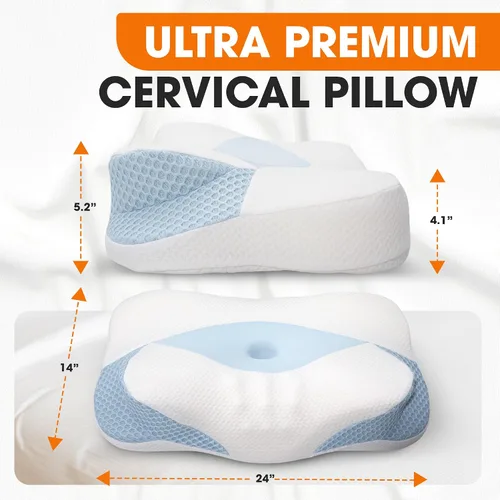 Vista 3 de Cheer Collection Almohada cervical para aliviar el dolor de cuello y hombros – Almohada ortopédica de espuma viscoelástica para dormir, almohada
