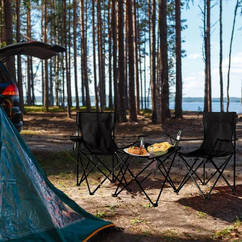 Vista 4 de FairySandy 6 sillas de campamento con mesa, sillas plegables resistentes para mesa de campamento exterior, silla plegable con portavasos, bolsas