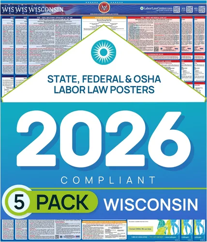 Vista 10 de Wisconsin 2026 Labor Law Poster – State & Federal Compliance – OSHA, EEOC, FMLA, Minimum Wage – Durable, Laminated & Waterproof Workplace Employment