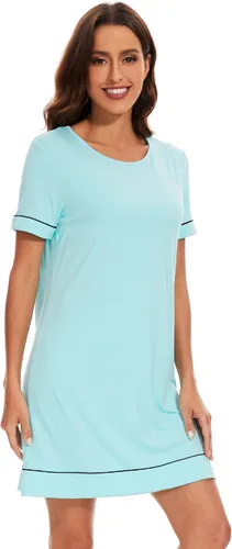 Vista 4 de WiWi Camisones de viscosa de bambú para mujer, camisa de dormir de manga corta con cuello en V, camisón de talla grande S-4X