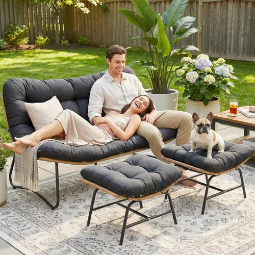 Vista 11 de RADIATA - Sofá biplaza para patio al aire libre, sofá bohemio con cómodo cojín grueso Beige