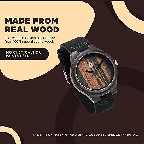 Vista 6 de Treehut - Reloj de pulsera analógico para hombres, de madera con correa de piel auténtica, estilo elegante.