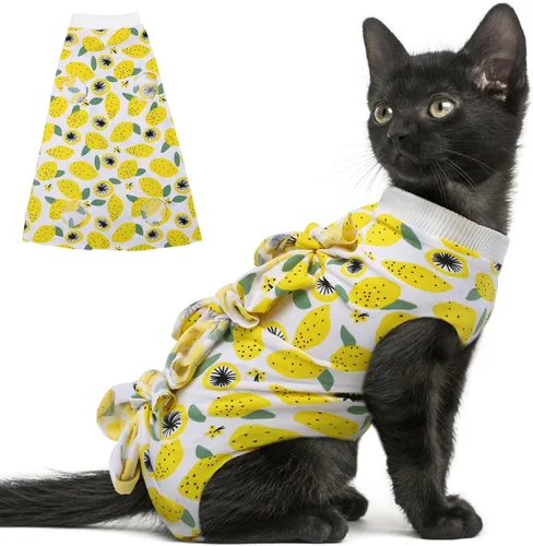 Vista 7 de PUMYPOREITY Traje de recuperación de gato – Mameluco de gatito para castrado/herida abdominal/daño en la piel/destete, azul, XS