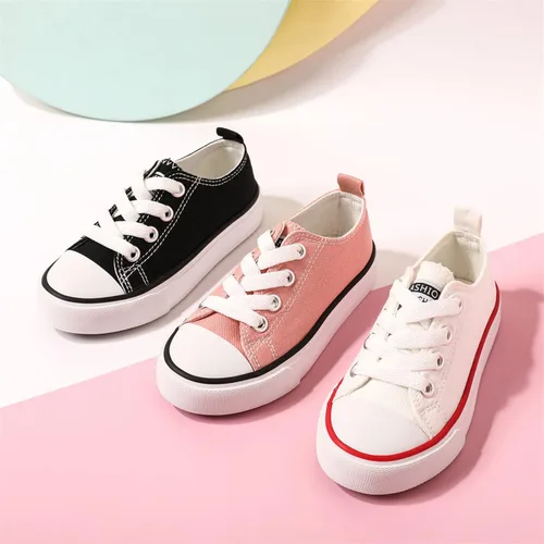 Vista 2 de PATPAT Tenis sin cordones para niños y niñas, tenis para niños pequeños, zapatos de lona para niños pequeños, Blanco