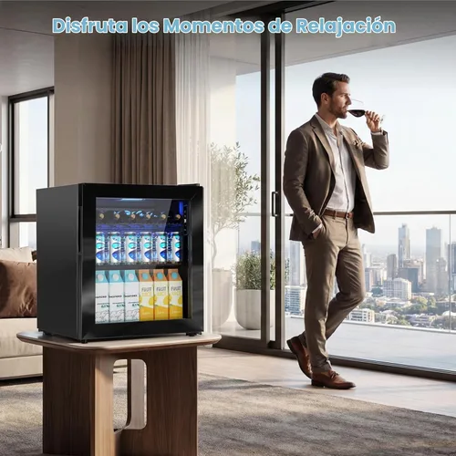 Vista 8 de Velivi Mini refrigerador con puerta de cristal, nevera pequeña, escritorio