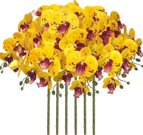 Vista 23 de FagusHome Flores de Phalaenopsis Artificiales de 32 Pulgadas 6 Piezas Tallos de Flores de Orquídeas Artificiales para Decoración del Hogar (Azul)