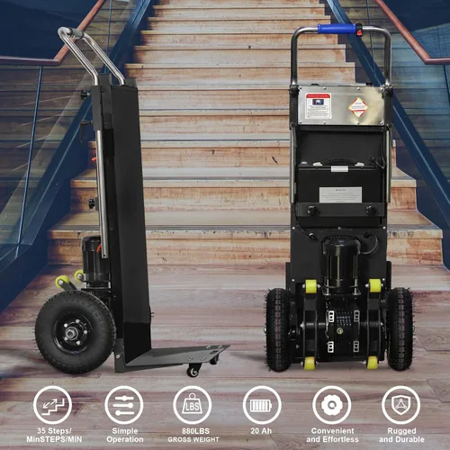 Vista 7 de Camiones de mano eléctricos para escaleras, 1200 W, carretillas de mano eléctricas para escalar, carrito de mano para mudanza, capacidad de 880 Negro