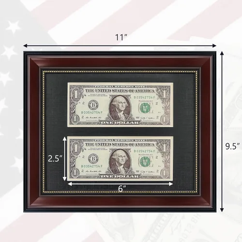 Vista 3 de GMFrames Marco de billetes de dólar de caoba con vidrio real de estera negra