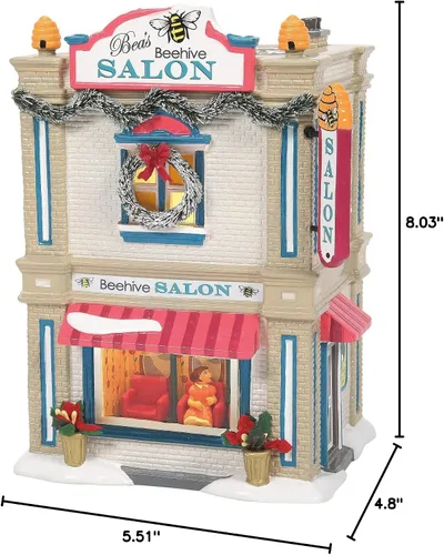 Vista 3 de Department 56 Snow Village Bea's Beehive Salon Lit Building, 8.03 pulgadas, multicolor