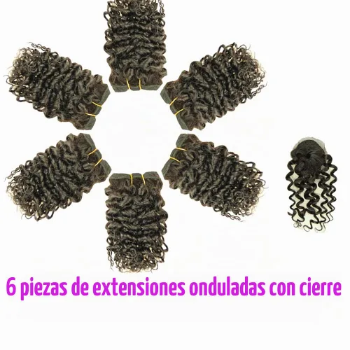 Vista 2 de VIOLET Cabello 8 Pulgadas Brasileño Rizado Profundo Tejido Cabello Corto Humano 6 Paquetes Con Cierre 100% Extensiones de Cabello Humano Sin 1b