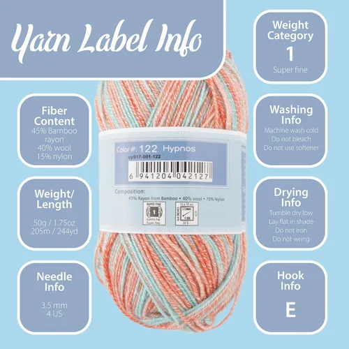Vista 5 de JubileeYarn Hilo Suave y Delgado - 50g/madeja Mezcla de Rayón de Bambú y Lana - Pegaso - 2 madejas