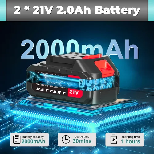 Vista 6 de Lavadora a presión inalámbrica de 21 V, lavadora a presión portátil de 600 PSI con boquilla 6 en 1, manguera extra larga de 16.5 pies, batería