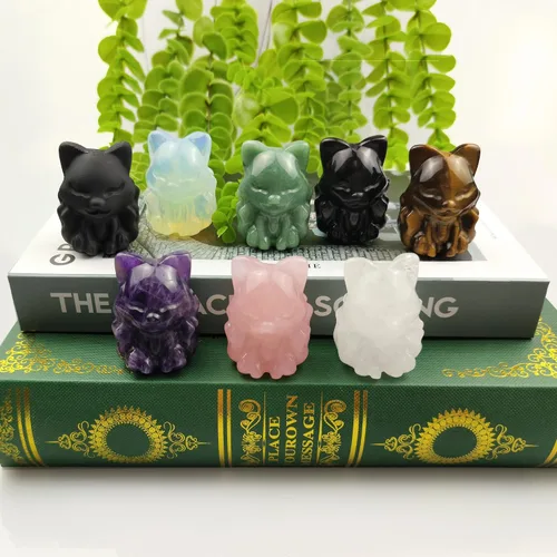 Vista 6 de ZHIYUXI Cristales curativos rosados de cuarzo rosa, decoración del hogar, estatua de zorro de nueve colas, regalos para mujeres y hombres, piedras