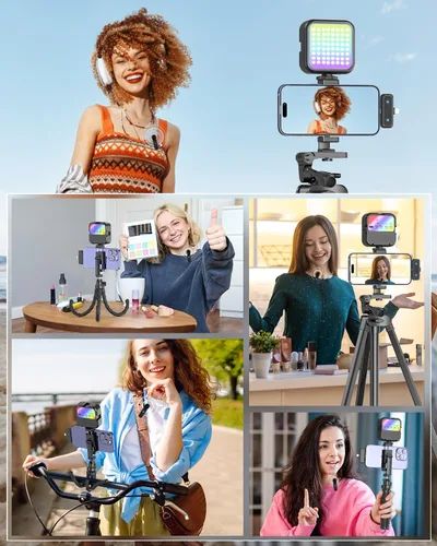 Vista 6 de Kit de inicio de YouTube para iPhone/Android, kit de inicio de YouTube con micrófono inalámbrico/trípode de cámara/trípode flexible/luz de relleno