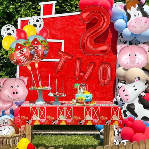 Vista 4 de Mantel de plástico desechable de granja para picnic, baby shower, cumpleaños, corral, granja, temática de animales, suministros de decoración