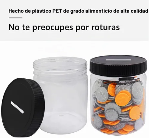 Vista 5 de Paquete de 4 cajas pequeñas de plástico transparente de 16 onzas con tapas ranuradas negras, alcancías transparentes para adultos, adolescentes