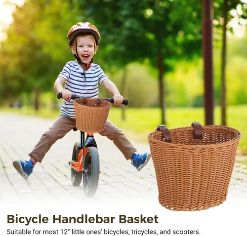 Vista 2 de Cesta de bicicleta para niños, cesta colgante de bicicleta con cinturones de poliuretano ajustables, resistente a la intemperie, cesta