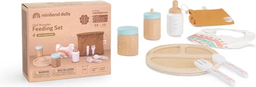 Vista 11 de Miniland Set de belleza de madera para muñecas, juego de accesorios de calidad con 6 piezas de madera y 1 funda de transporte para almacenamiento