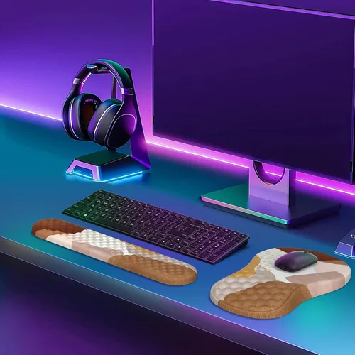 Vista 9 de HAOCOO Juego de Alfombrilla de Mouse Ergonómica con Soporte de Muñeca y Juego de Almohadillas para Teclado, 3 Piezas de Alfombrillas de Mouse