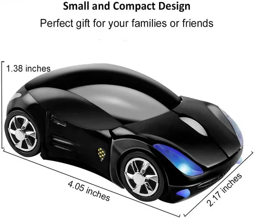 Vista 2 de CHUYI Ratón óptico inalámbrico en forma de coche 3D ultra pequeño y fresco para viajes de negocios, oficina, hogar, escuela, regalo (negro)
