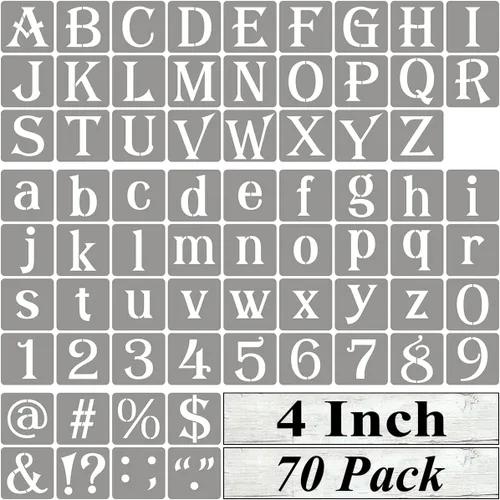 Vista 10 de Plantillas de letras del alfabeto de 1 pulgada para pintar, paquete de 70 plantillas de letras y números con letreros para pintar sobre madera