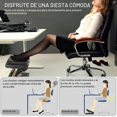 Vista 5 de Reposapiés ajustable con almohadilla extraíble suave para pies de carga máxima de 140 libras con 4 niveles de altura y ajuste de ángulo, reposapiés