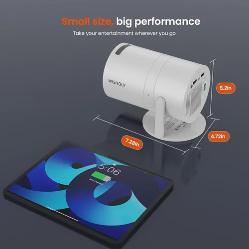 Vista 5 de Mini proyector con WiFi y Bluetooth, proyector de películas portátil con rotación de 180°, compatible con HD de 1080P, Keystone vertical automático