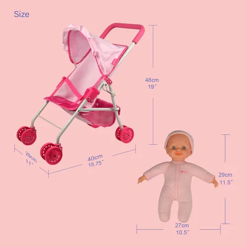 Vista 2 de Colección de muñecas de bebé, cochecito de muñeca Anivia, diseño de corazón, regalos para niños pequeños y niñas, cochecito de muñeca plegable