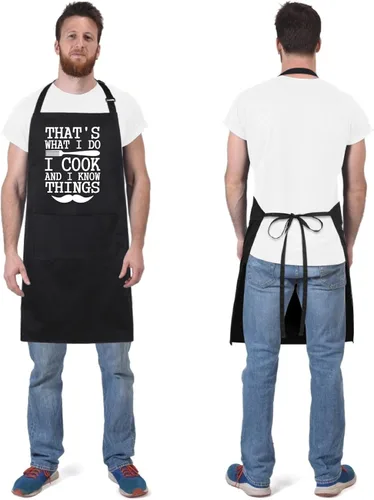 Vista 4 de Xornis Delantal divertido 100% de algodón para hombres y mujeres, delantales ajustables con 2 bolsillos, para parrilla, cocina, barbacoa, talla única
