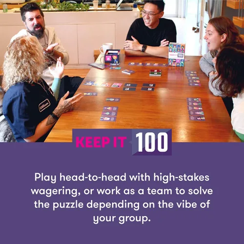 Vista 4 de Keep It 100: The Card Game by Cut Encuestas sorprendentes y adivinanzas intuitivas Juego de cartas para familiares, amigos, fiestas y noche