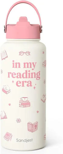 Vista 17 de Regalo de repostería para mujeres, botella de agua de acero inoxidable de 32 oz con tapa y popote, botellas aisladas estéticas de dulces, regalos