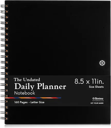 Vista 7 de Notsu Agenda diaria sin fecha, planificador de productividad minimalista con lista de tareas, agenda, cuadrícula de puntos, forrado, secciones