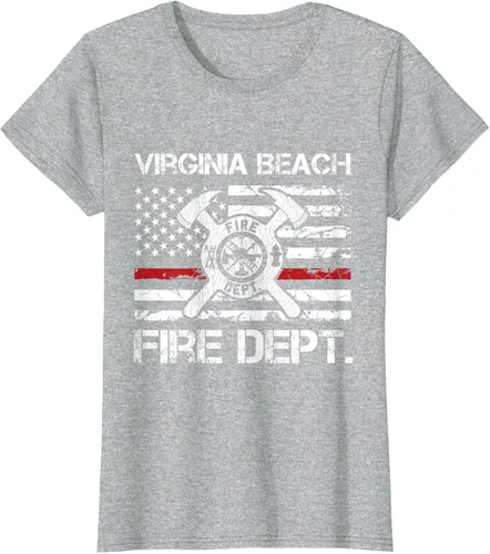 Vista 24 de Virginia Beach Virginia Fire Department - Camiseta delgada de línea roja, Negro