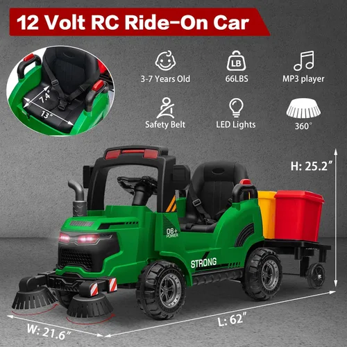 Vista 2 de MOLACHI Camión barredora de calle, 12 V con control remoto, escobas eléctricas giratorias de 360 grados, música, luz LED, regalo ideal para niños