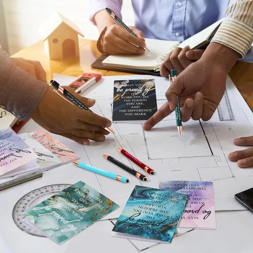 Vista 7 de Fuutreo 60 bolígrafos motivacionales, cuadernos, regalos a granel, con cita inspiradora, bolígrafo, bloc de notas de bolsillo pequeño, mini diarios