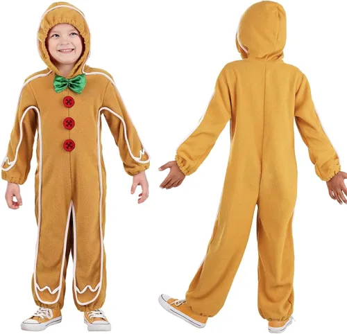 Vista 5 de Disfraz de hombre de jengibre a juego para niños y adultos, overol de manga larga con capucha para Navidad, cosplay, fiesta de disfraces
