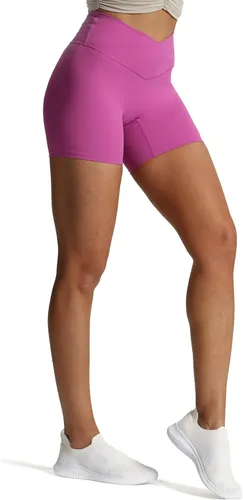Vista 3 de Aoxjox Trinity - Pantalones cortos de ciclismo para mujer, cintura cruzada, cintura cruzada, cintura alta, ejercicio, atletismo, gimnasio, correr