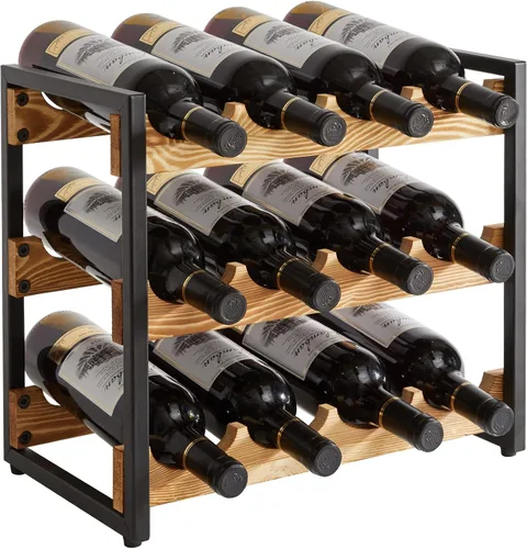 Vista 11 de IBUYKE Estante de vino para encimera, estante de vino de metal de 3 niveles, estante de vino con capacidad de almacenamiento independiente para 12