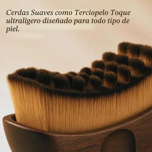 Vista 5 de LUXR Cepillo facial de contorno linfático, mango de madera real, cerdas