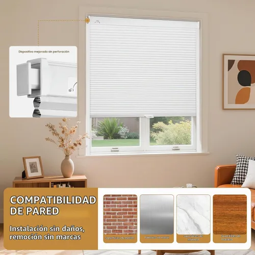 Vista 8 de Grandekor Persianas celulares inalámbricas sin taladro, opacas, persianas de panal para ventanas interiores, protección UV, privacidad, sin taladro