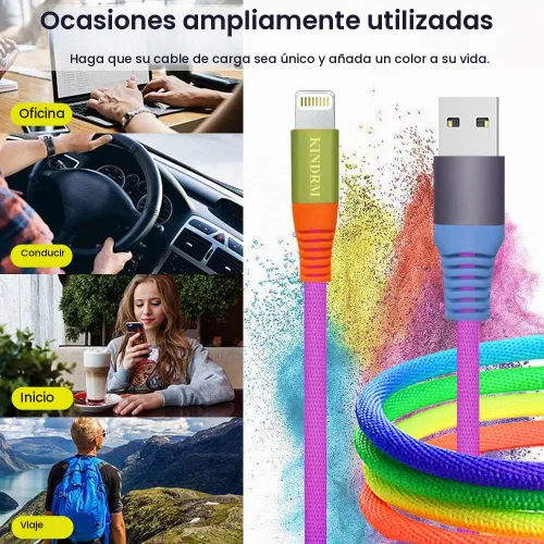 Vista 7 de Cable de carga para iPhone, [certificado MFi de Apple] 3 pies colorido gradual USB A a Lightning cable de carga rápida de nailon trenzado