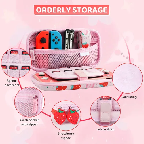 Vista 2 de RHOTALL Funda de transporte para Nintendo Switch Lite, bonita funda de accesorios para Switch Lite con carcasa protectora de TPU, correa de hombro