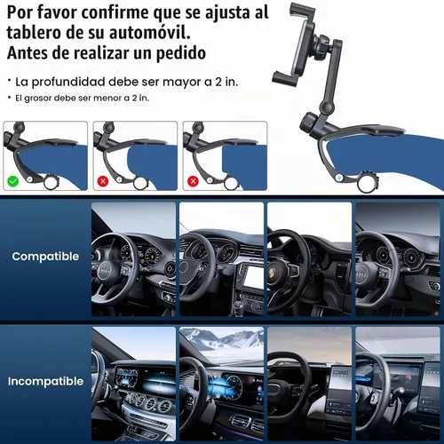 Vista 6 de Soporte universal para teléfono celular para tablero de instrumentos con rotación de 360°, clip multifuncional para automóvil, compatible con todos