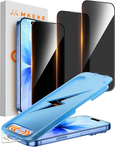 Vista 10 de Mkeke Protector de pantalla de privacidad para iPhone 17 Pro, 3 unidades, vidrio templado 9H+ [protección contra caídas de grado militar de 16 pies]