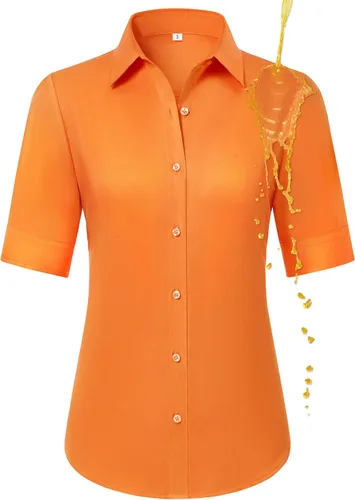 Vista 12 de Camisas con botones para mujer, ajustadas, de manga corta, con cuello, sin arrugas